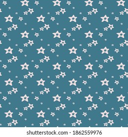 Seamless pattern with white stars on a blue background. Starry vector illustration. Cosmic wallpaper. EPS 8