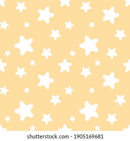 Seamless pattern with white stars on orange background. Funny endless abstract backdrop vector illustration