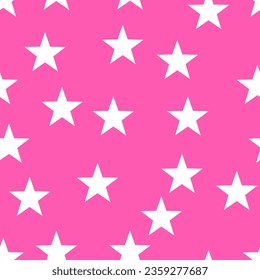 Seamless  pattern with white stars on pink background. For wrapping paper, fabrics, kids clothes, festive packaging. Vector illustration