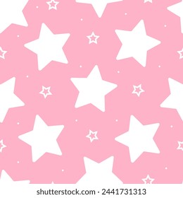 Seamless pattern with white stars on pink background