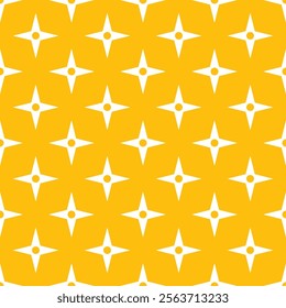 A seamless pattern of white stars on a bright yellow background