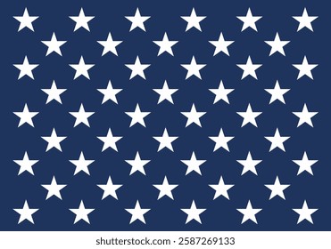 Seamless pattern with white stars on dark blue background. American flag inspired design. USA patriotic and Independence Day concept