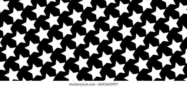 Seamless pattern of white stars on a black background, ideal for night-themed, space-inspired, or minimal decorative digital and print designs.