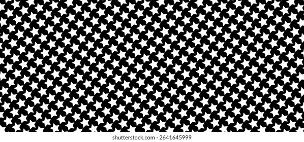 Seamless pattern of white stars on a black background, ideal for night-themed, space-inspired, or minimal decorative digital and print designs.