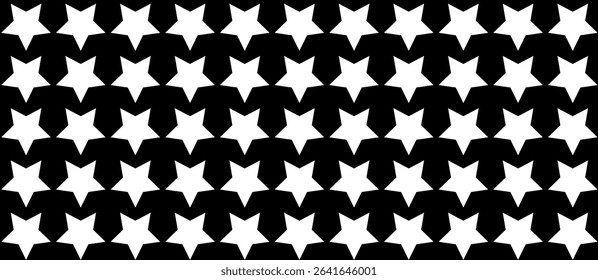 Seamless pattern of white stars on a black background, ideal for night-themed, space-inspired, or minimal decorative digital and print designs.