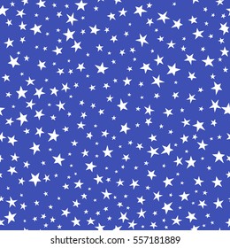 Seamless pattern. White stars on blue background