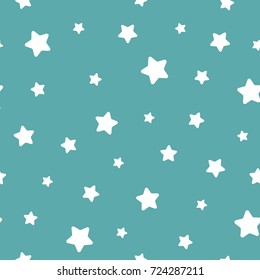 Seamless pattern with white stars on blue background. Cute stars pattern. Magic vector wallpaper. Magic fireworks. Bright Stardust background. 