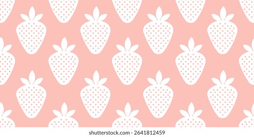 Seamless pattern of white strawberries on soft pink background. Whole berries with seeds.