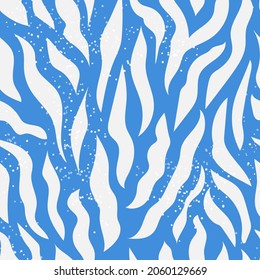 Seamless pattern with white stripes on a blue background, like a tiger. Print for modern fabrics, throw pillows, wrapping paper. Vector.