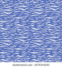 Seamless pattern. White stripes on blue background. Handmade vector illustration for fabric, paper, print.