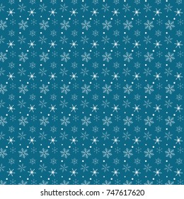 Seamless pattern with white stylish snowflakes on  blue Background. The good background for your work