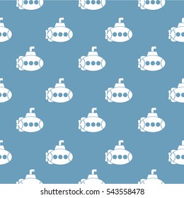  Seamless pattern with white submarines on a blue background. Children's pattern.