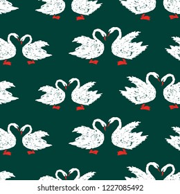 Seamless pattern of white swans 