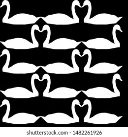 Seamless pattern with white swans on black background. Vector. 