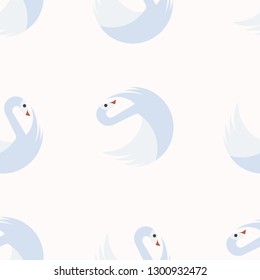 Seamless pattern with white swans in semi order turning around. Vector