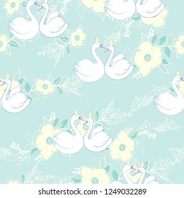 Seamless pattern with white swans. Vector illustration.