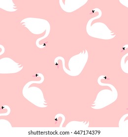 Seamless pattern with white swans. Vector.