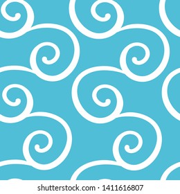 Seamless pattern with white swirl ornament on blue. Background for invitations and cards. Wedding, birthday