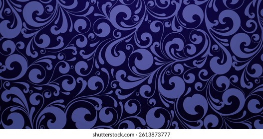 Seamless pattern white swirls dark blue colors background from a floral ornament for Fashionable modern wallpaper or textile, book cover print, patterned fills, webs pages, surface texture designs