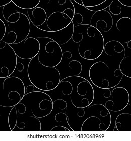 Seamless pattern with white swirls on a black background. Vector eps10