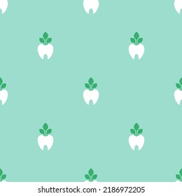 Seamless pattern with white tooth. Dentist, stomatology clinic ornament. Toothpaste,  teeth health wallpaper.  Flat vector texture isolated on blue background. 