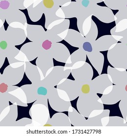 Seamless pattern with white transparent abstract flowers on a dark background. Vector illustration. Elegant template for fashion prints, web, wrapping,etc. More flowers patterns in my collections.
