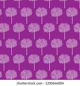 Seamless pattern with white tress and purple background