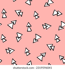 Seamless pattern of white triangles with arrows on a pink background. Pattern for fashion, leather case, shirt, wrapping paper.