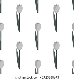 Seamless pattern with white tulips. Abstract illustration depicting nature for a greeting card, a print on fabric, or a background for presentation or website. EPS 10
