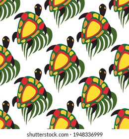 tortugas blancas y hojas sin soldadura vectorial de la jungla