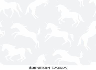 Seamless pattern with white unicorns silhouettes. flat style. isolated on white background