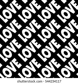 Seamless pattern with white word love on black background