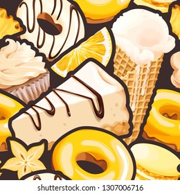 Seamless pattern with white and yellow sweets