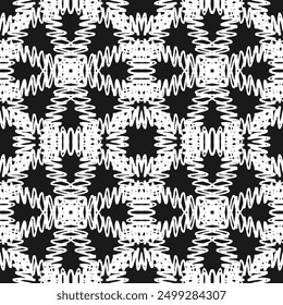 Seamless pattern with white zigzag ornament on black background. Vector illustration