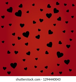 Seamless pattern whith black hearts on red background. Vector Valentine's day illustration