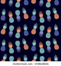 Seamless pattern whith pineapples. Tropical vector wallpaper.