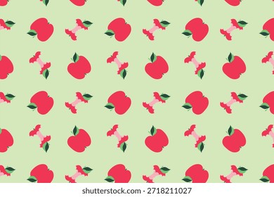 Patrón sin fisuras con manzanas enteras y mordidas. Ilustración vectorial.