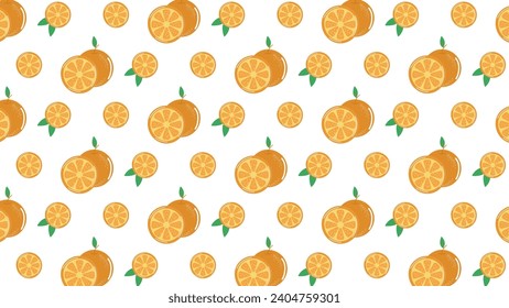 Patrón sin foco con naranjas enteras y cortadas. Ilustración vectorial.