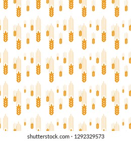 Seamless pattern with whole grain seeds organic, natural background isolated on white background flat style design vector illustration. Wheat, barley or rye ears with straw chaotic falling version