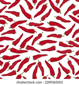 Seamless pattern with whole, half, wedges of Sweet Italian chili peppers. Friggitello. Tuscan peppers. Pepperoncini. Vegetables. Vector illustration isolated on white background. Cartoon style.