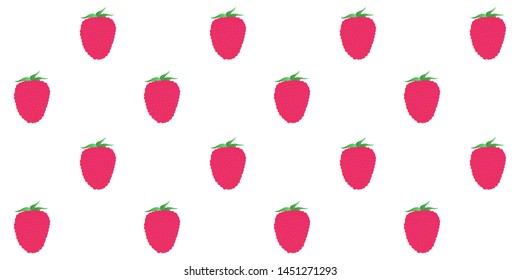 Seamless pattern. Whole juicy raspberry berries on a white background. Vector.