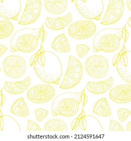 Seamless pattern with whole and pieces of lemon. Vector illustration.