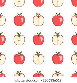 Seamless pattern of whole and sliced apples with a white background is perfect for creative print needs