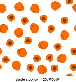 Patrón sin foco con fruto de albaricoque entero y cortado en forma de dibujo a mano. Verano fondo tropical interminable para textil, diseño web, embalaje.