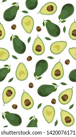 Seamless pattern whole and sliced avocado on white background, Vector illustration