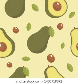 Seamless pattern whole and sliced avocado. Avocado seamless pattern vector. Vector fruit background