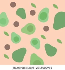 Seamless pattern of whole and sliced avocado on a bright green background, vector illustration