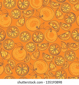 Seamless pattern of whole & sliced oranges
