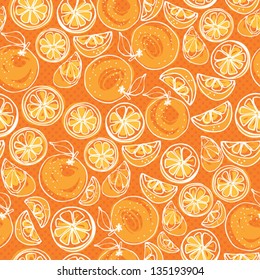 Seamless pattern of whole & sliced oranges