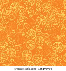 Seamless pattern of whole & sliced oranges